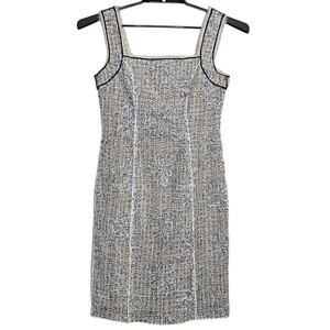 Worth New York Dress Size 2 Cocktail Sleeveless Textured Blue White Sheath